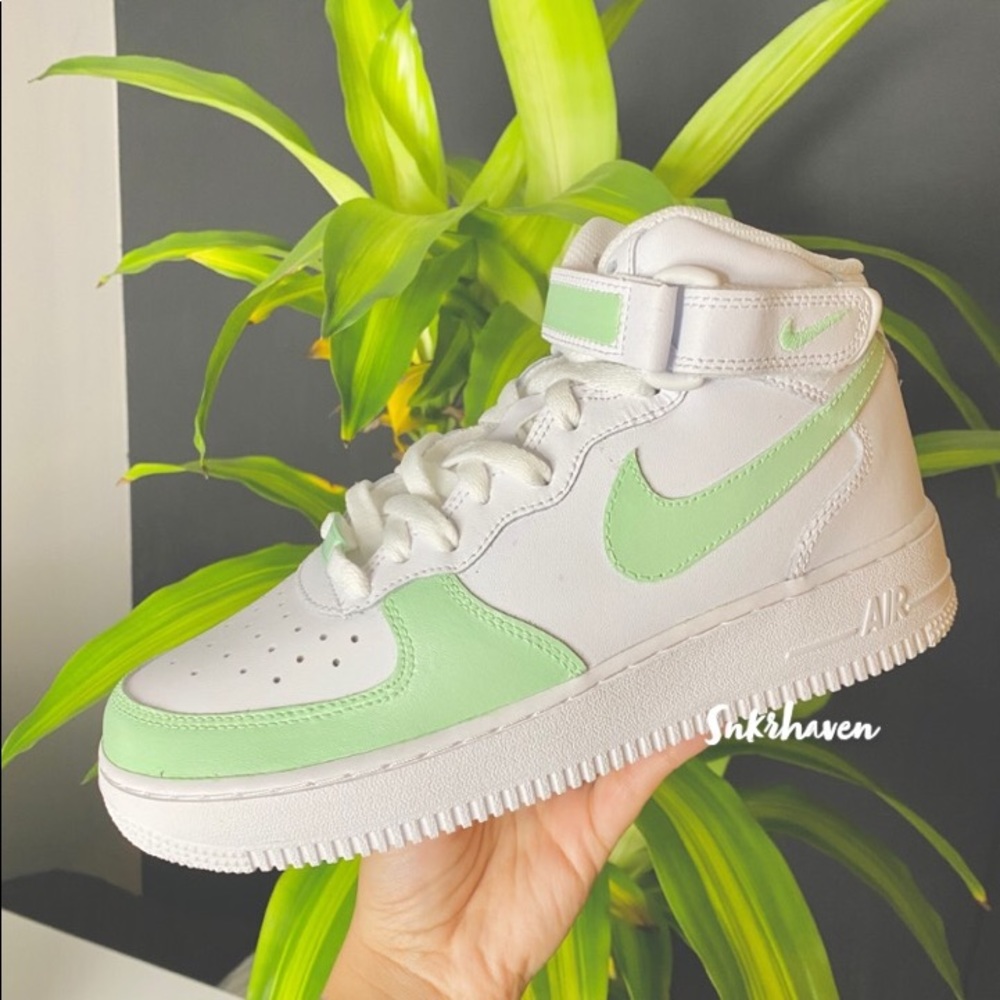 Nike Mids Rare Green Custom Air Force 1 - Picture 2 of 3